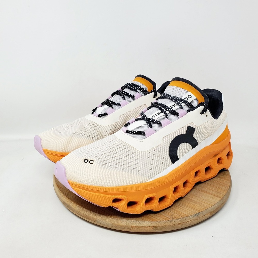 On Cloudmonster Shoes Womens 8.5 Off White Orange Cushion Comfort Sneaker - Picture 2 of 16